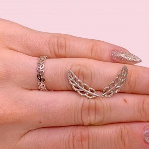 Conjunto Anillo Liana de Hojas y Aros Trepador Hojitas de Plata 925